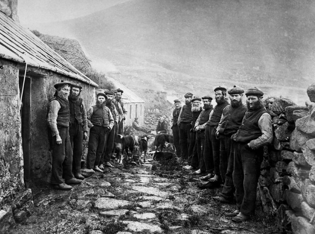 Inhabitants of St. Kilda in the Outer Hebrides, Scotland, 1926. These islands, inhabited since antiquity, were evacuated in 1930.