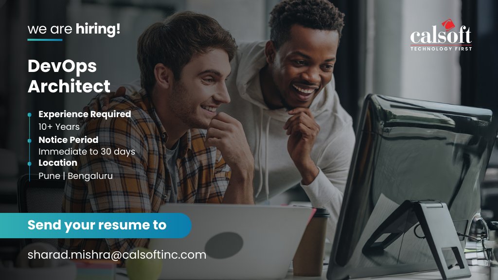 CalsoftInc's tweet image. We are Hiring!
Position: DevOps Architect
Location: Pune / Bengaluru
Experience: 10+ Years
Immediate to 30 days joiners!
If this sounds like a great fit for you, share your resume with -Sharad.mishra@calsoftinc.com
#hiring #devops #devopsarchitect #punejobs #bengalurujobs