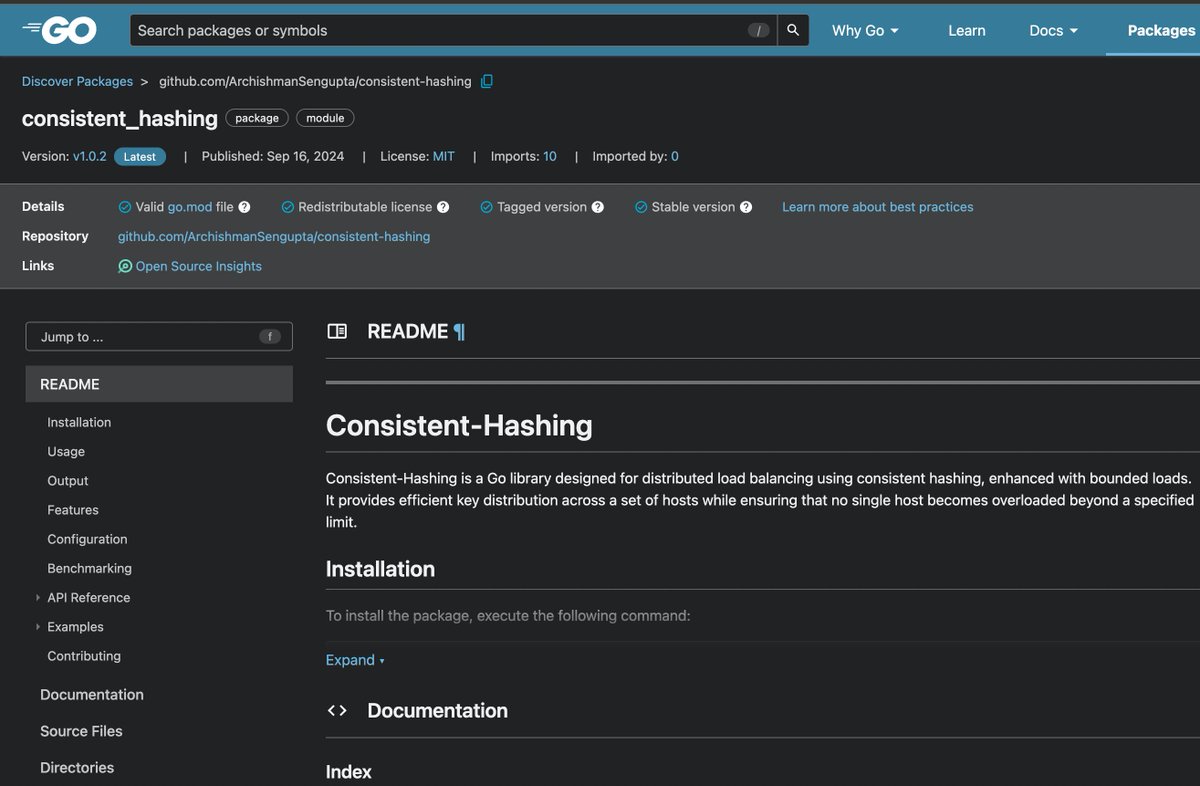 archiexzzz's tweet image. my first library &apos;consistent hashing with bounded loads&apos; has been published on Go packages 🎉

v1.0.2 (latest)