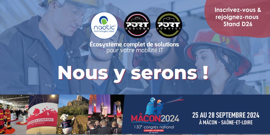 🚒<a href="/NaoticFR/">Naotic</a> &amp; <a href="/PORTDesigns/">PORT Designs</a>  au Congrès National des Sapeurs Pompiers 2024 !🚒
Nous sommes ravis de participer à cet évènement incontournable et de vous accueillir sur notre stand D26.Venez découvrir notre déploiement de TABIDOCK pour les SDIS du 71 !
#madeinfrance #digitalisation