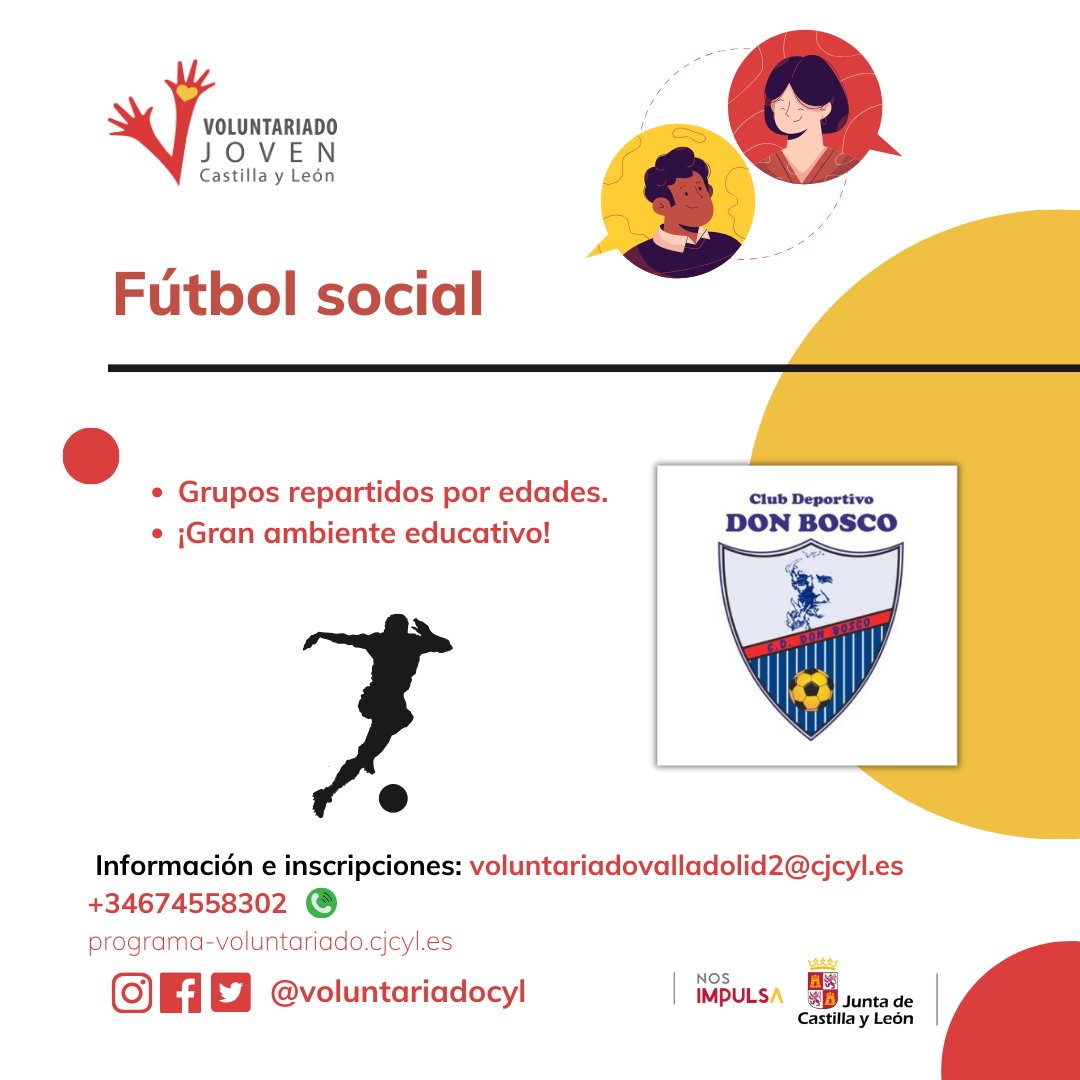 voluntariadocyl (@voluntariadocyl) on Twitter photo ¿Te gusta el fútbol? ¿Te gustaría aportar tu granito de arena en un proyecto social?
¡Es tu oportunidad!
Haz voluntariado en el <a href="/BoscoValladolid/">CDDonBoscoValladolid</a> y disfruta ayudando
Si te animas escribe a voluntariadovalladolid2@cjcyl.es o al 674558302
¡Te esperamos! ¿Te gusta el fútbol? ¿Te gustaría aportar tu granito de arena en un proyecto social?
¡Es tu oportunidad!
Haz voluntariado en el <a href="/BoscoValladolid/">CDDonBoscoValladolid</a> y disfruta ayudando
Si te animas escribe a voluntariadovalladolid2@cjcyl.es o al 674558302
¡Te esperamos!