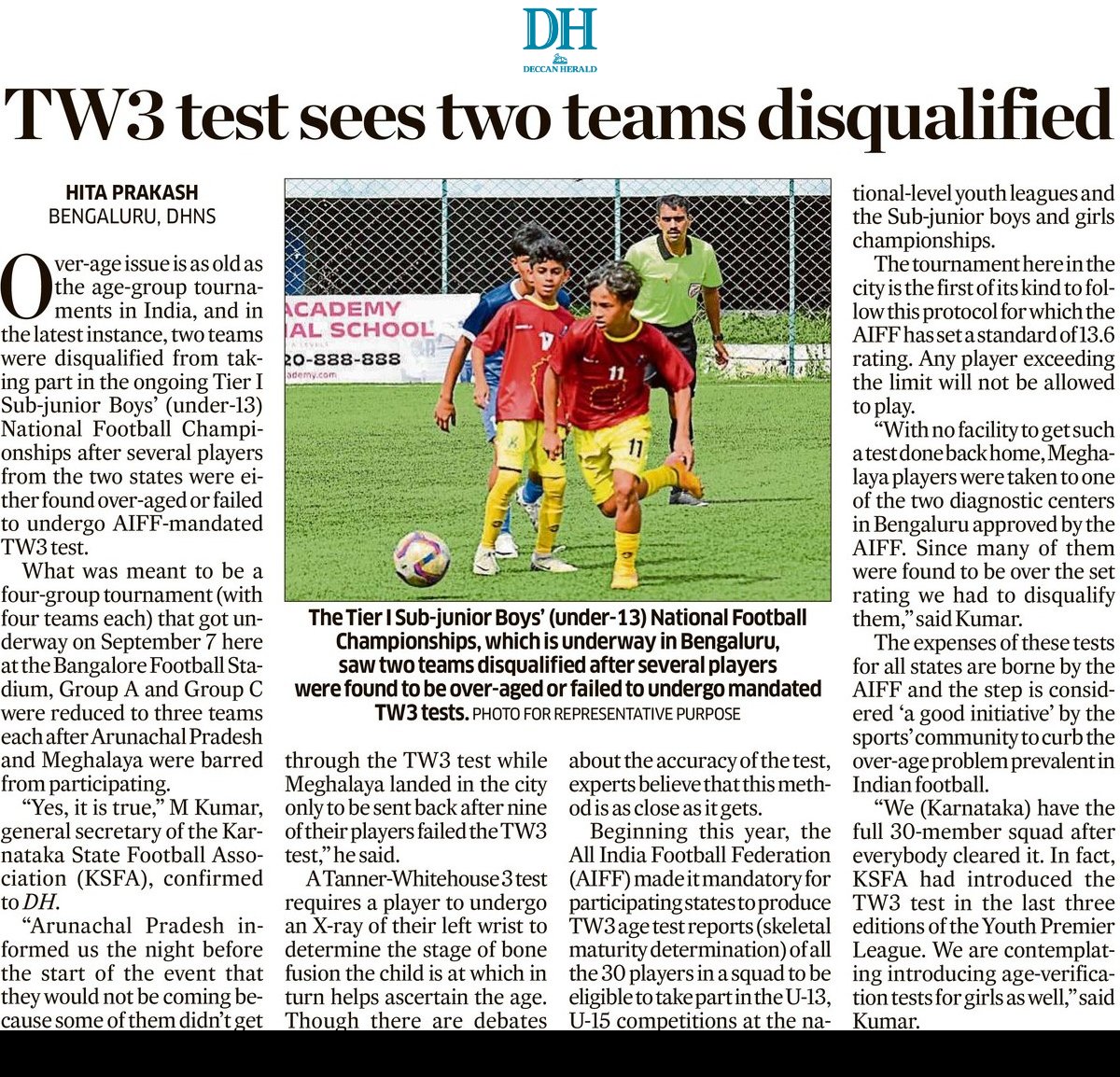 Hita Prakash (@hitaprakash) on Twitter photo Introduction of age-verification tests at the sub-junior level saw two states being barred from participating at the ongoing U-13 boys nationals. AIFF's mandate to curb over-age menace prevalent in Indian football.
<a href="/DeccanHerald/">Deccan Herald</a> #IndianFootball
Link: shorturl.at/AfC9Y Introduction of age-verification tests at the sub-junior level saw two states being barred from participating at the ongoing U-13 boys nationals. AIFF's mandate to curb over-age menace prevalent in Indian football.
<a href="/DeccanHerald/">Deccan Herald</a> #IndianFootball
Link: shorturl.at/AfC9Y