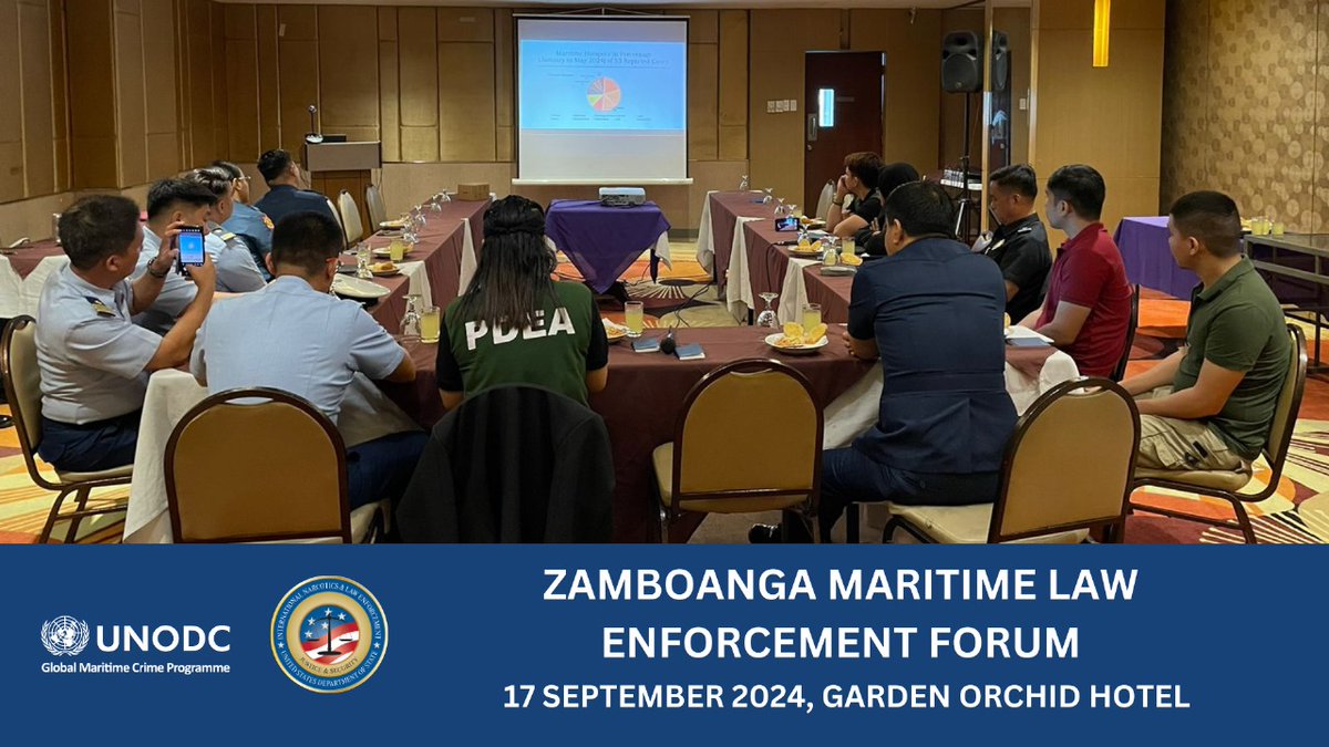 UNODC_BMB's tweet photo. @UNODC_MCP convenes the Zamboanga Maritime Law Enforcement Forum for  maritime stakeholders in the 🇵🇭 to present the current #maritime security trends in the Sulu Sea  🌊 and introduce existing #MDA platforms available to improve detection &amp; #monitoring capabilities https://t.co/vMJukPPmNy