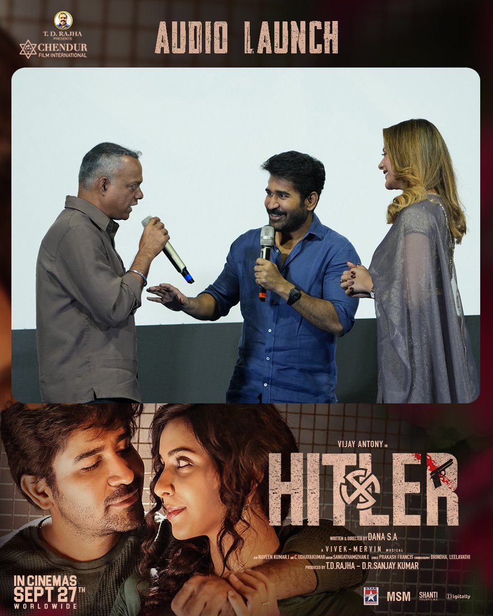 Kollywoodtoday's tweet photo. Here's The #HitlerMovie Squad from the chapbook of #HitlerAudioLaunch 🥁💥

A @iamviveksiva @MervinJSolomon Musical

#HitlerFromSep27
@vijayantony @ChendurFilm @td_rajha @dir_rvs @Dhana236 @menongautham @iriyasuman @actorvivekpra @redinkingsley @thamizh_editor @shantitelefilm https://t.co/iIU1IdvhIy