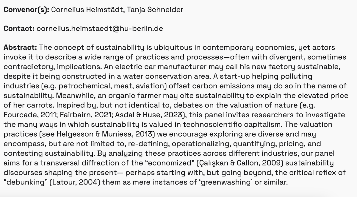 Cornelius Heimstädt (@cheimstaedt) on Twitter photo ☝️ <a href="/taschn/">Tanja Schneider</a> and I are co-hosting the panel "Valuing Sustainability in Technoscientific Capitalism" at STS Hub 2025 in Berlin (March 11-14). Submit your 200-word abstract + 75-word bio by Oct 31, 2024. More info: sts-hub.de/25/. Contact: cornelius.heimstaedt@hu-berlin.de ☝️ <a href="/taschn/">Tanja Schneider</a> and I are co-hosting the panel "Valuing Sustainability in Technoscientific Capitalism" at STS Hub 2025 in Berlin (March 11-14). Submit your 200-word abstract + 75-word bio by Oct 31, 2024. More info: sts-hub.de/25/. Contact: cornelius.heimstaedt@hu-berlin.de