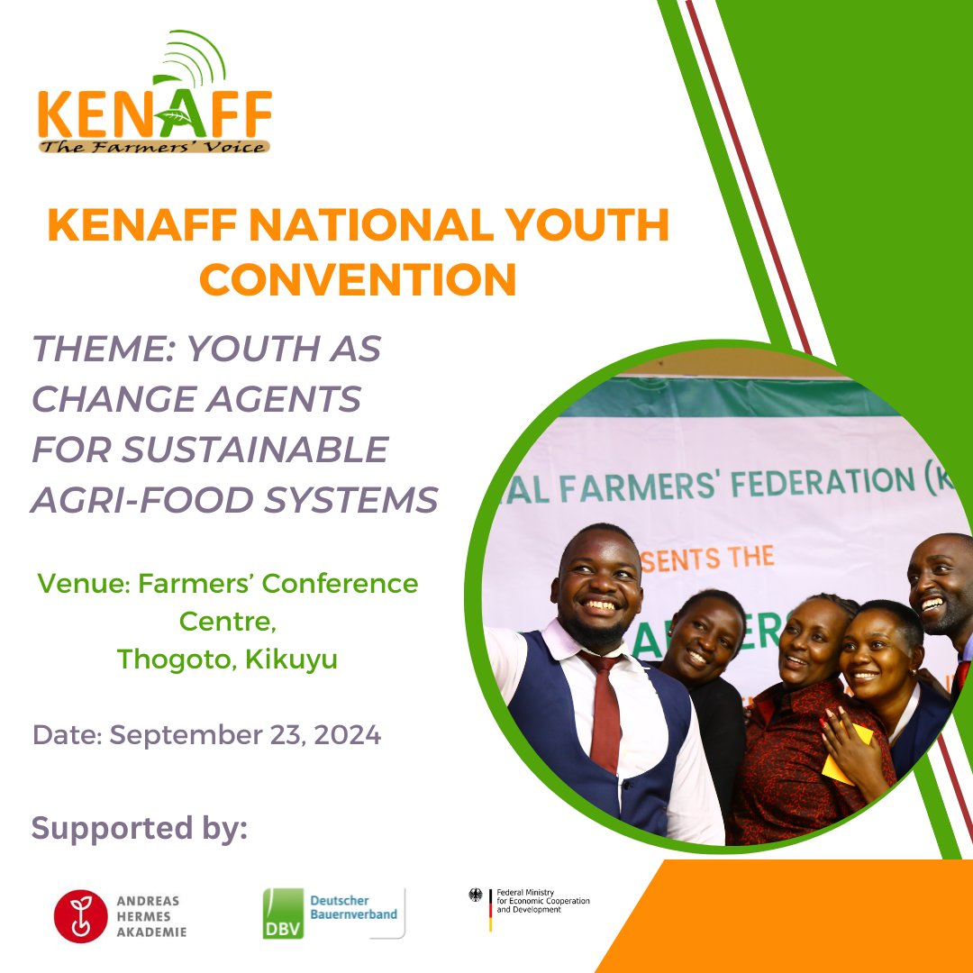 Youth as Change Agents for Sustainable Agri-Food Systems

Date: Sept 23, 2024
Venue: Farmers’ Conference Center, Thogoto Kikuyu

Join us to learn cutting-edge sustainable farming solutions, explore inspiring youth-led initiatives and network with experts, professionals, and