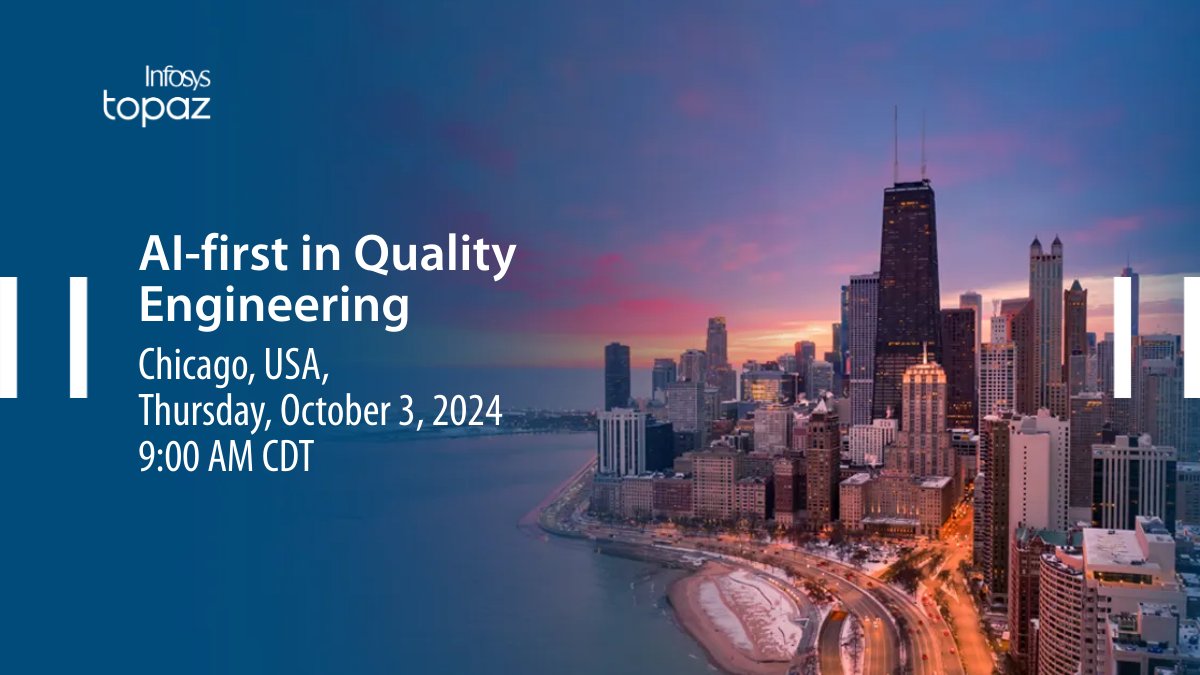 Infosys is hosting a peer networking ‘AI-first in Quality Engineering’ event in Chicago in collaboration with <a href="/lambdatesting/">LambdaTest</a> &amp; <a href="/WorksoftInc/">Worksoft</a>. Hear from industry experts at #AIfirstQEChicago2024. Register: infy.com/4e5CR9g

#InfosysTopaz #InfyTesting <a href="/niranvs/">Niranjan V S</a> <a href="/VensIyengar/">Venkatesh Iyengar</a>