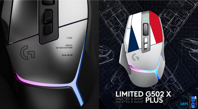 boulanger's tweet photo. 👉 Célébrez les Logi Play Days et tentez de gagner l'iconique souris gaming  G502 X Plus aux couleurs de la France et une G502 aluminium pour ses 10 ans ! 

Pour participer : 
- Être abonné à @boulanger et @LogitechGFrance 
- Liker ce post, le retweeter et taguer un ami https://t.co/xRnBOOVOeT