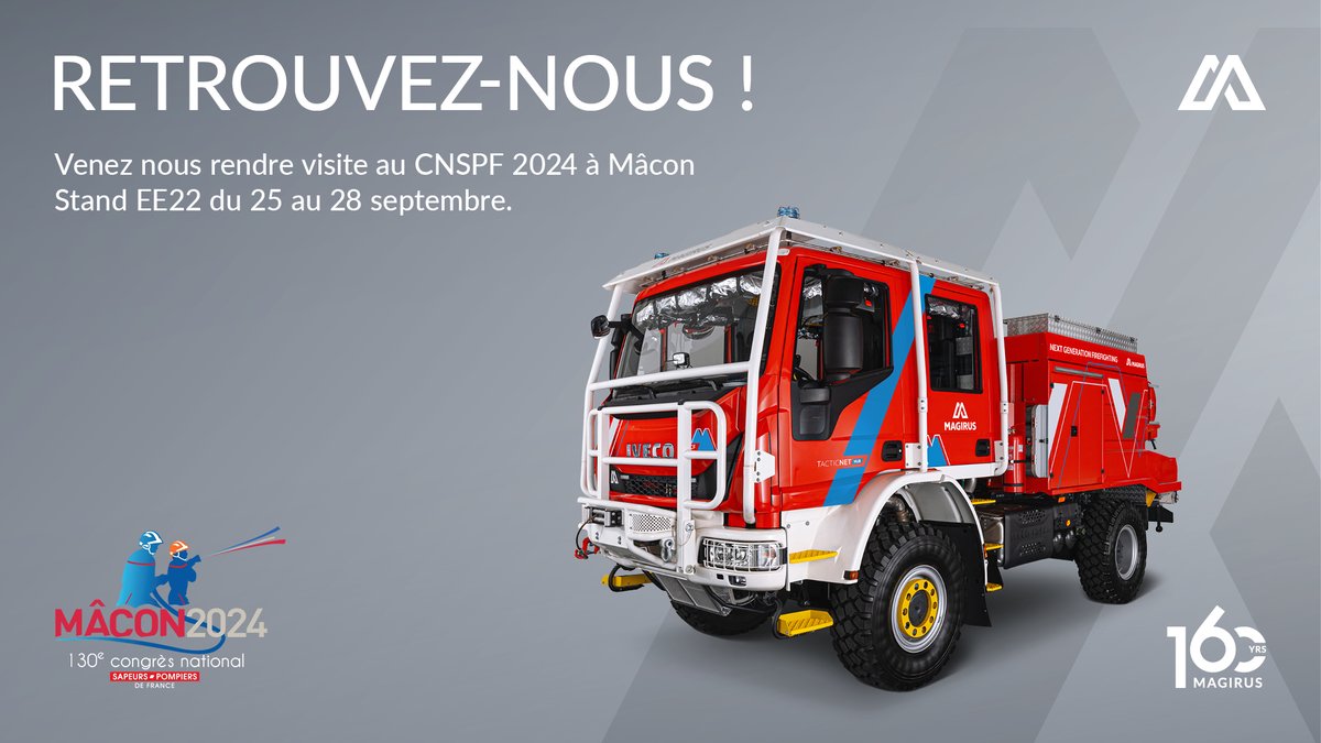 J-7 pour notre rdv annuel au <a href="/cnspf2024/">Congrès national des sapeurs-pompiers - Mâcon 2024</a>  ! Cette année ce sera à Mâcon et nous vous donnons rdv du 25 au 28 septembre sur notre stand extérieur n°EE22. A très vite !