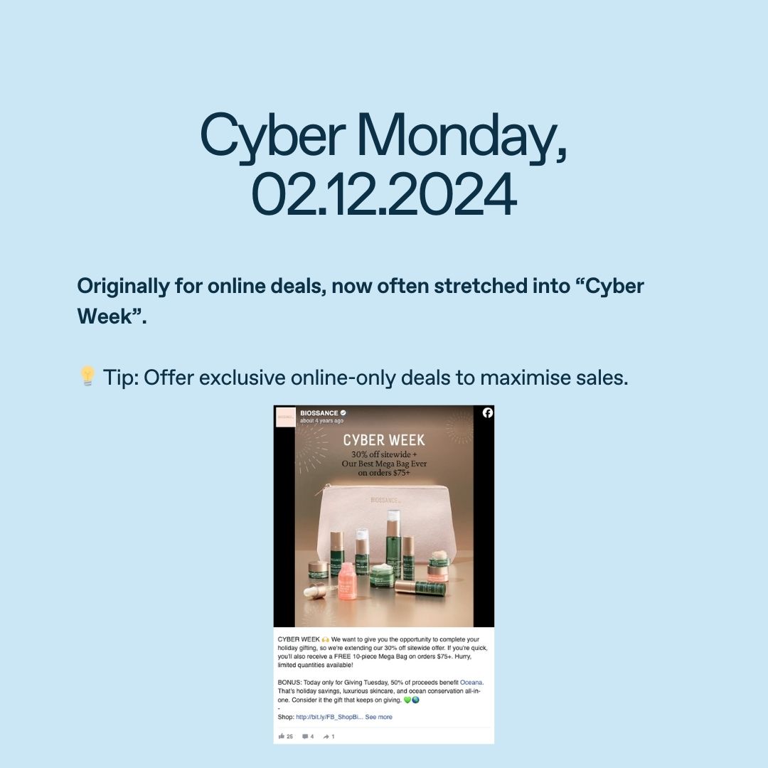 From Singles Day to Blue Monday, we’ve rounded up all the key shopping dates between November and January to help you plan your social campaigns and maximise sales. Swipe through and start prepping now! 💥