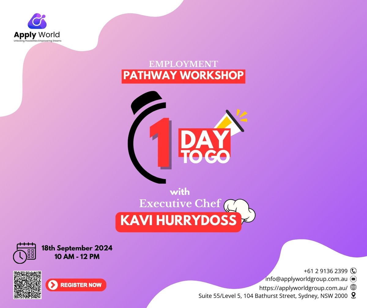 ApplyWorldGroup's tweet image. TOMORROW IS THE DAY! If you are in the hospitality sector or currently a Cookery student, this workshop is for you! Don't miss your chance to gain valuable knowledge and real-life advice from Executive Chef Kavi Hurrydoss! REGISTER NOW!

#applyworldgroup #workshop #chefworkshop