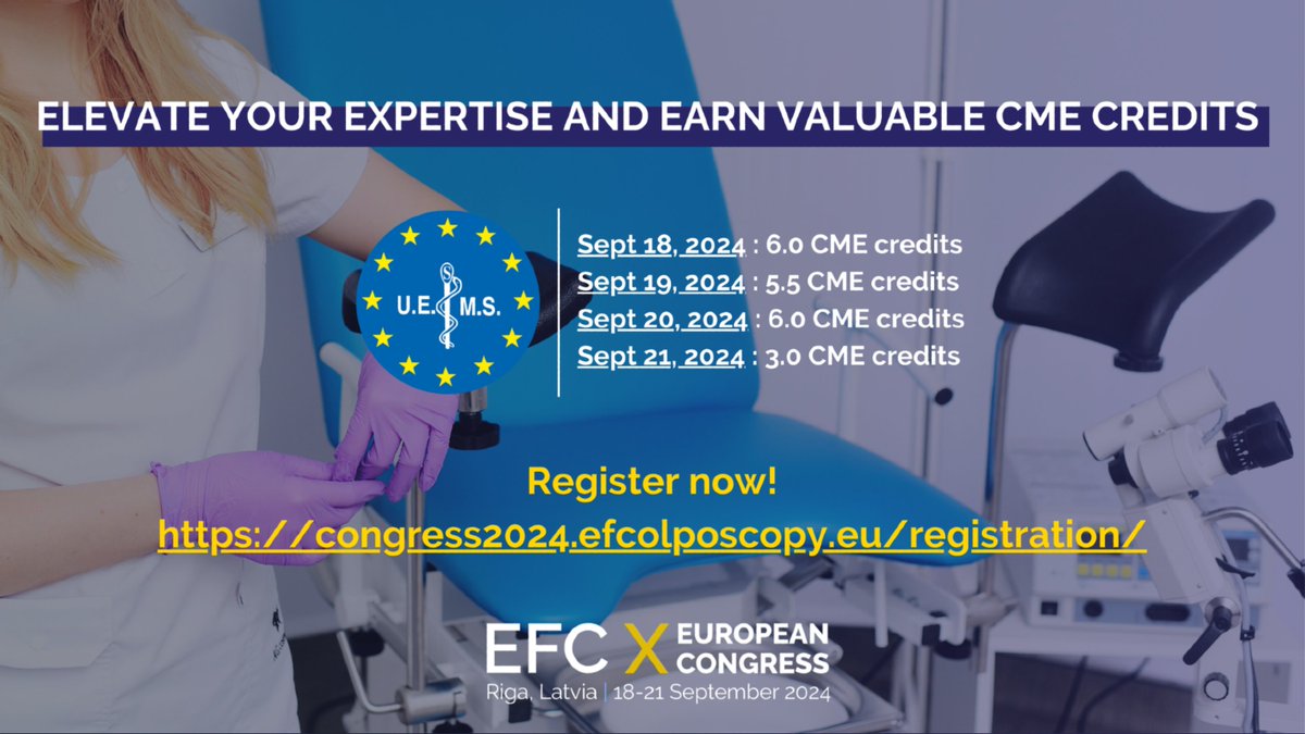 🌟 Enhance your skills at #EFColposcopy24! Earn CME credits while diving deep into colposcopy.

📚 Pre-Course on Sept 18:

 • Basic Colposcopy: Great for beginners.
 • Advanced Cases: For experts seeking depth.

📅 Sept 18-21, 2024
📍 Riga, Latvia

🔗 Register now for CME
