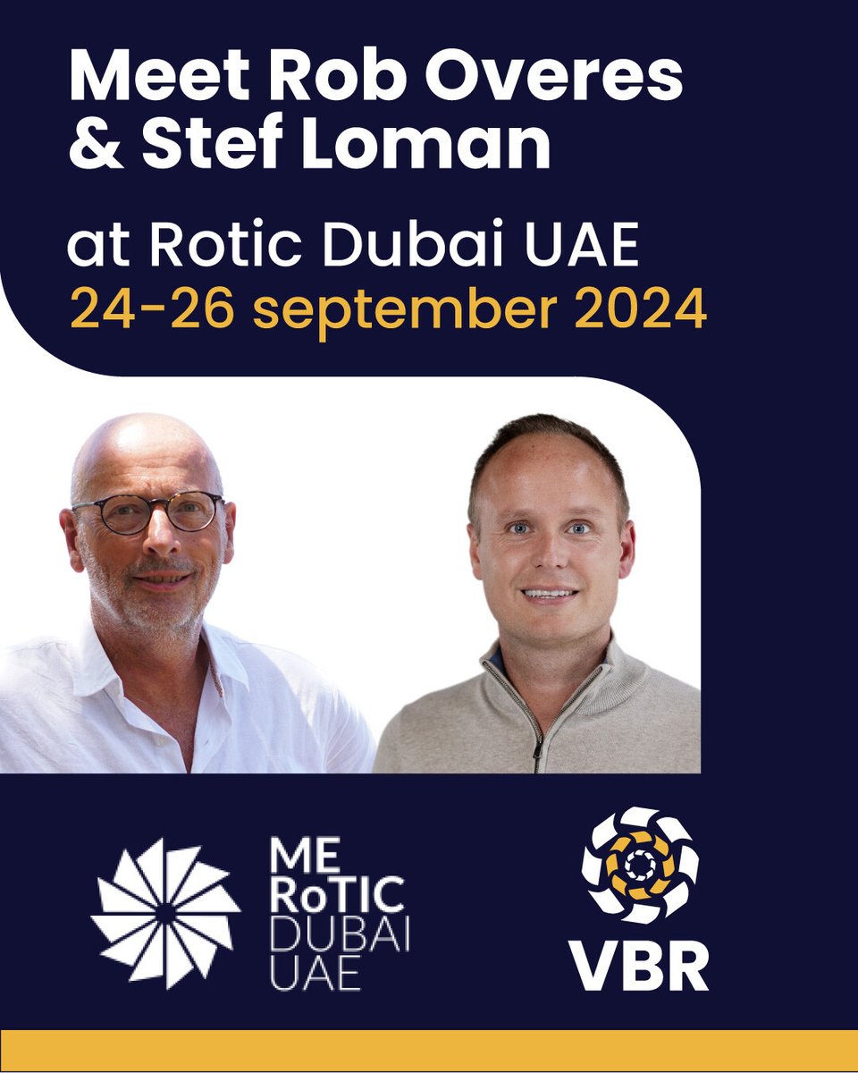 VBR_TP's tweet photo. Meet VBR at MERoTIC 2024 in Dubai! Rob Overes MSc and @Stef Loman will represent VBR, the global gas turbine services provider for LM6000, LM2500, and LM1600. #MeRotic2024 #MeRotic #DubaiEvent #VBRTurbines #GasTurbineServices #ParkerMeggitt https://t.co/mWmFEjS793