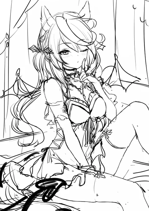 ラフと塗った後～のやつ(去年のハロウィンに描いた会長です) 