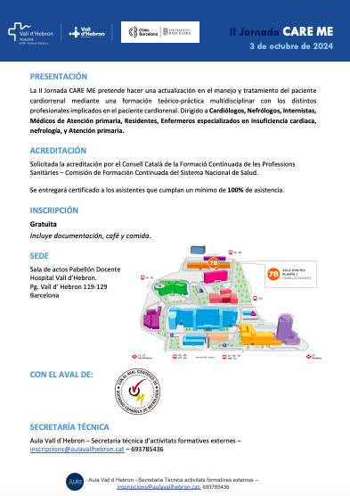 SENefrologia's tweet photo. 👆Con el aval de la S.E.N. 👉 II Jornada CARE ME | Actualización en el manejo y tratamiento del paciente cardiorrenometabólico
📍3 de octubre en @vallhebron @VHIR_ 
👉Inscripción gratuita 
👉+ 25 docentes y experiencia del paciente con @josecorbacho 
🔗https://t.co/CLWcn3ZryC
¡Te esperamos!