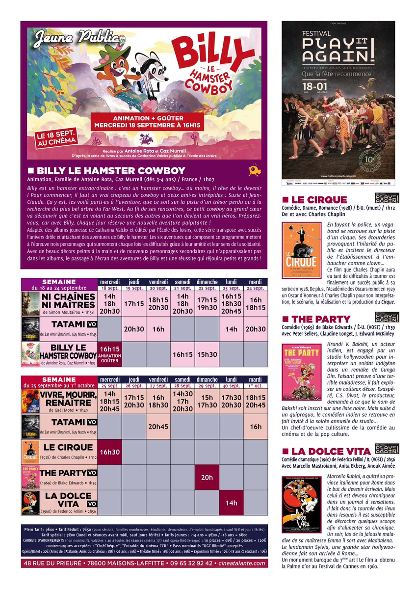 [PROGRAMME]
Découvrez le programme du 18 septembre au 1er octobre à l'Atalante !