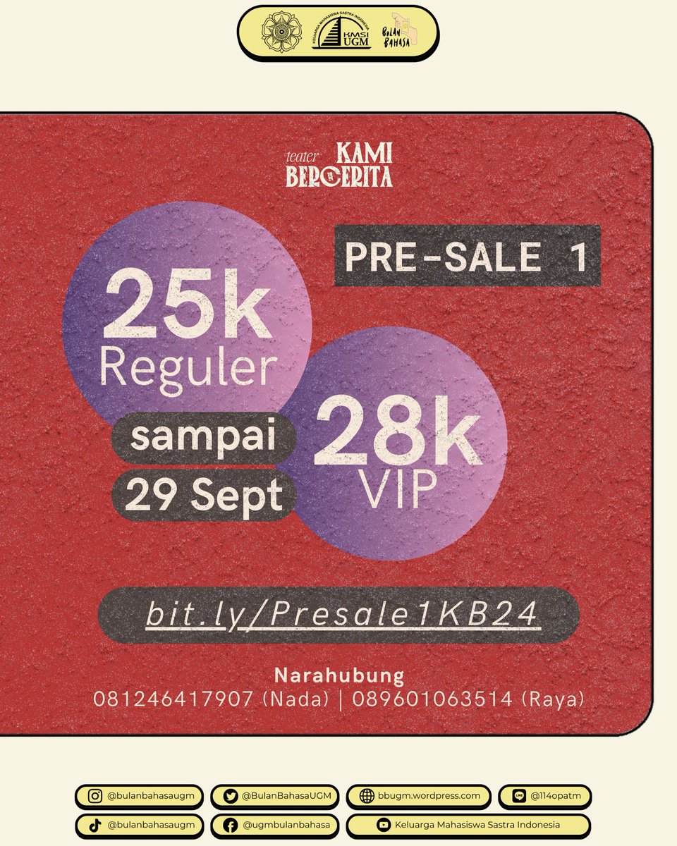 [PRESALE TIKET TEATER KAMI BERCERITA]

Kami membawa kabar agung, Toean dan Njonja! 🎭