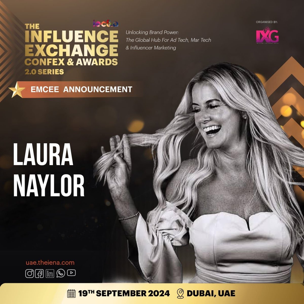 IXG2024's tweet photo. Meet the Voice of the Influence Exchange Confex and Awards 2.0 Series 🌟
We are thrilled to announce that @LauraJNaylor will be hosting our prestigious event on September 19th, 2024, at the Hyatt Regency Dubai Creek Heights, Dubai , UAE
#iecna #eventanchor https://t.co/9pDgb3agyR