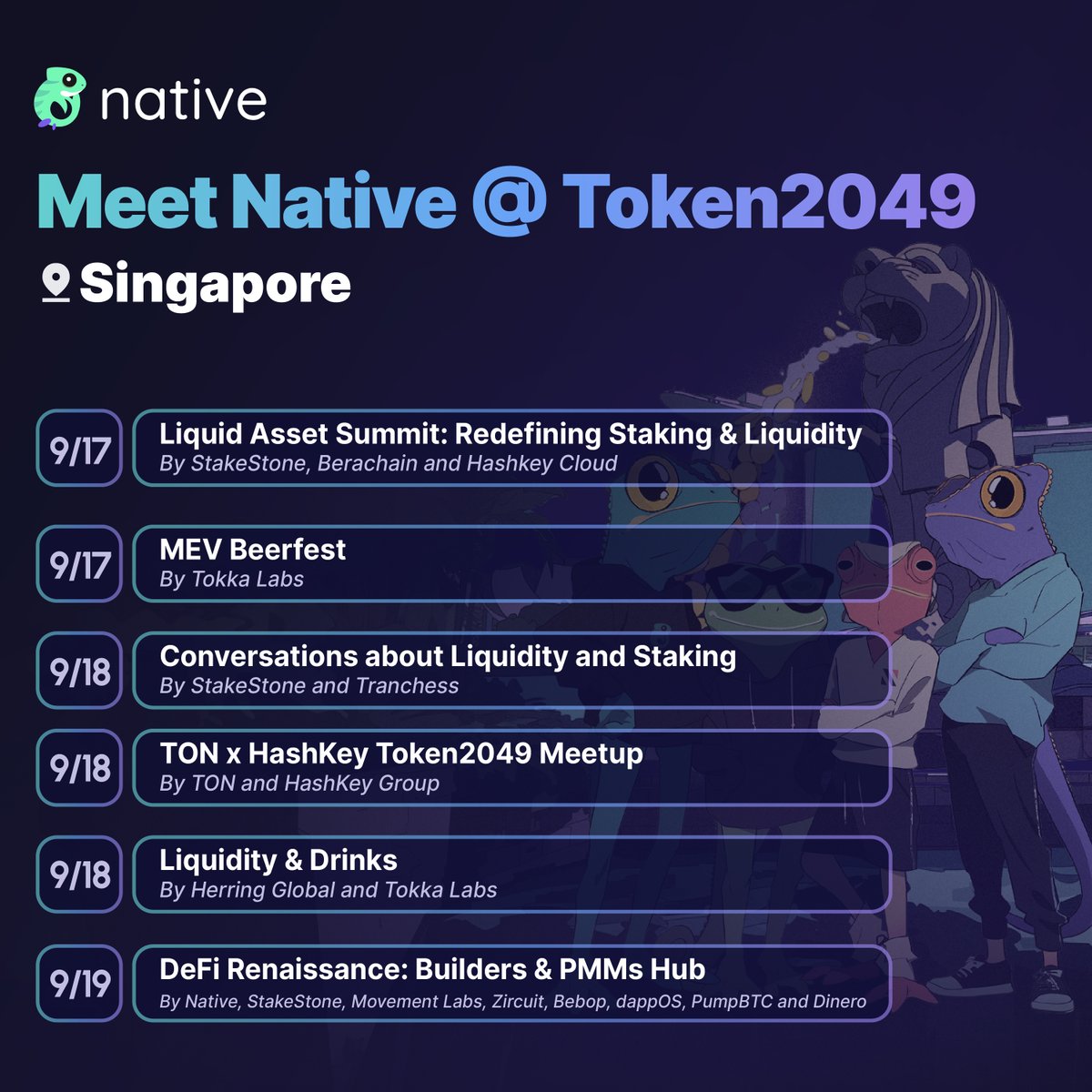 Catch the Native team in action during #Token2049 over the next few days ↓