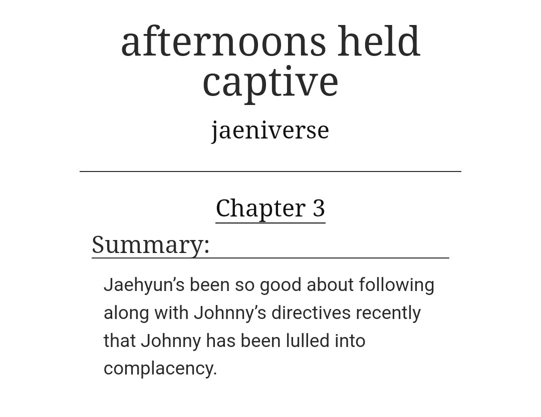 jaelectrick's tweet photo. afternoons held captive

◆ chapter 3 ; ~1.7k
◆ johnjae ; johnny &amp; jaehyun 
◆ prince jaehyun + bodyguard johnny

jaehyun's been so good about following along with johnny's directives recently that johnny has been lulled into complacency.

https://t.co/V9cCDszQBD https://t.co/91YDy9t9nV