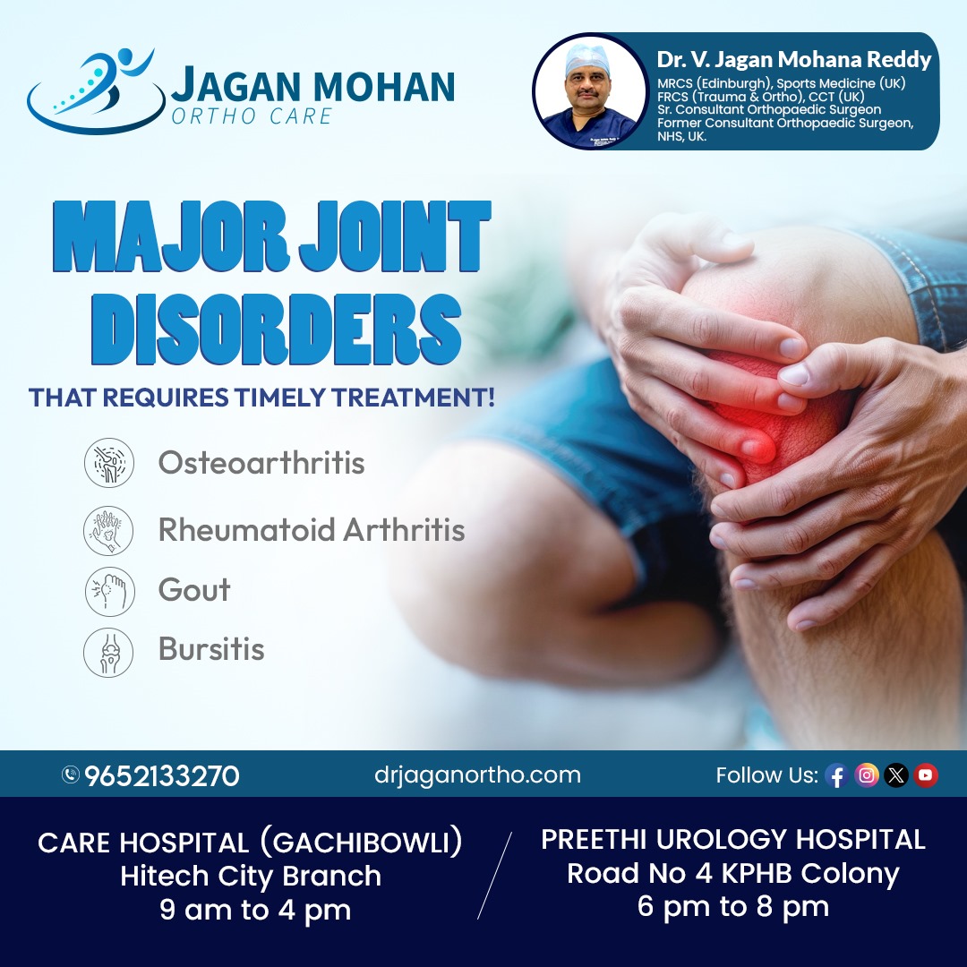 JaganOrthopedic's tweet image. Major joint disorders, such as arthritis and gout, can cause significant pain and disability. .

Book your appointment now
Call: 9652133270
#drjaganortho #hitechcity #kphp #BestjointRepalcementTreatmentinHitechCity

visit
drjaganortho.com