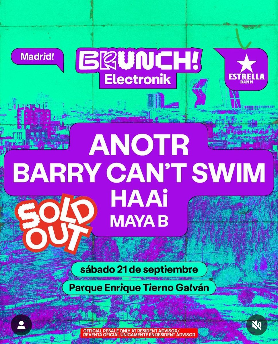 Buenas! Vendo 5 entradas para el Brunch In The Park en Madrid el 21 de septiembre.  Cualquier cosa me escribís por DM!  #BrunchElectronik #Madrid