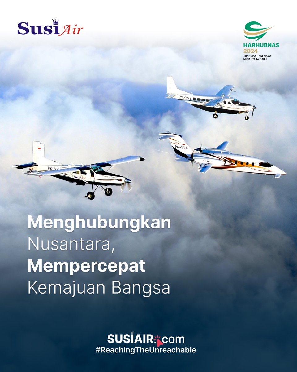 susiair's tweet photo. Kami selalu bangga melayani negeri tercinta kami, menghubungkan dan menyatukan #SampaiUjungSeluruhIndonesia . Selamat Hari Perhubungan Nasional!
#FlyWithSusiAir #Harhubnas2024 https://t.co/sVSwYBsDWC