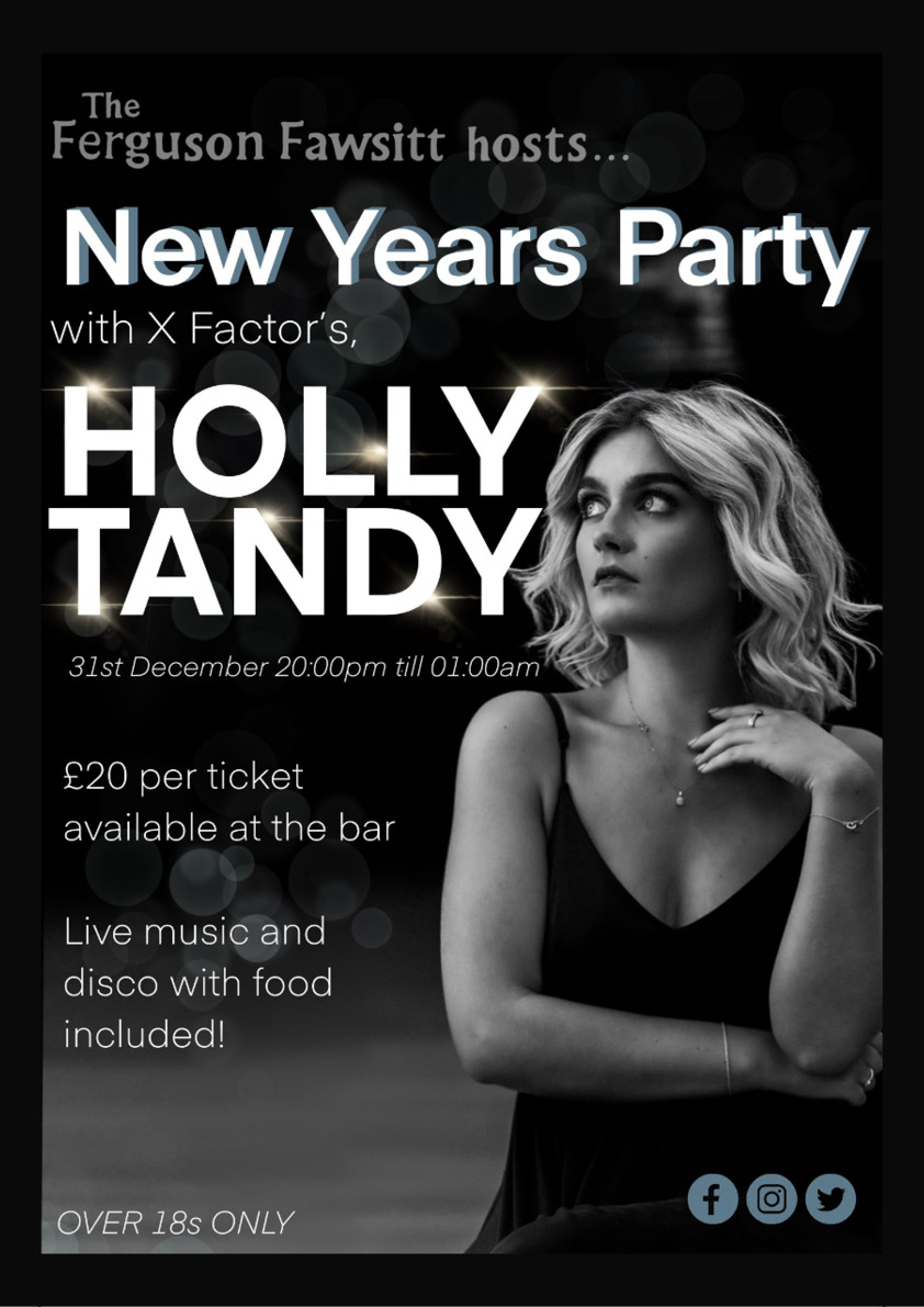 The Ferguson Fawsitt (@fergiefawsitt) on Twitter photo This New Years Eve we will be hosting a party with special guest X factor's Holly Tandy.
Tickets are £20 each and are available to purchase at the bar.
There will be a disco and food included.
Any questions give us a ring on 01482 526317
<a href="/HollyTandymusic/">Holly Tandy</a> This New Years Eve we will be hosting a party with special guest X factor's Holly Tandy.
Tickets are £20 each and are available to purchase at the bar.
There will be a disco and food included.
Any questions give us a ring on 01482 526317
<a href="/HollyTandymusic/">Holly Tandy</a>