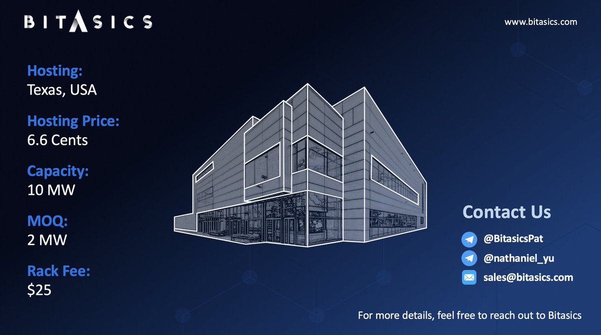 Bitasics's tweet image. #Bitasics has a hosting site available in Texas, USA. Feel free to reach out to us for more details. #Bitcoin #BTC