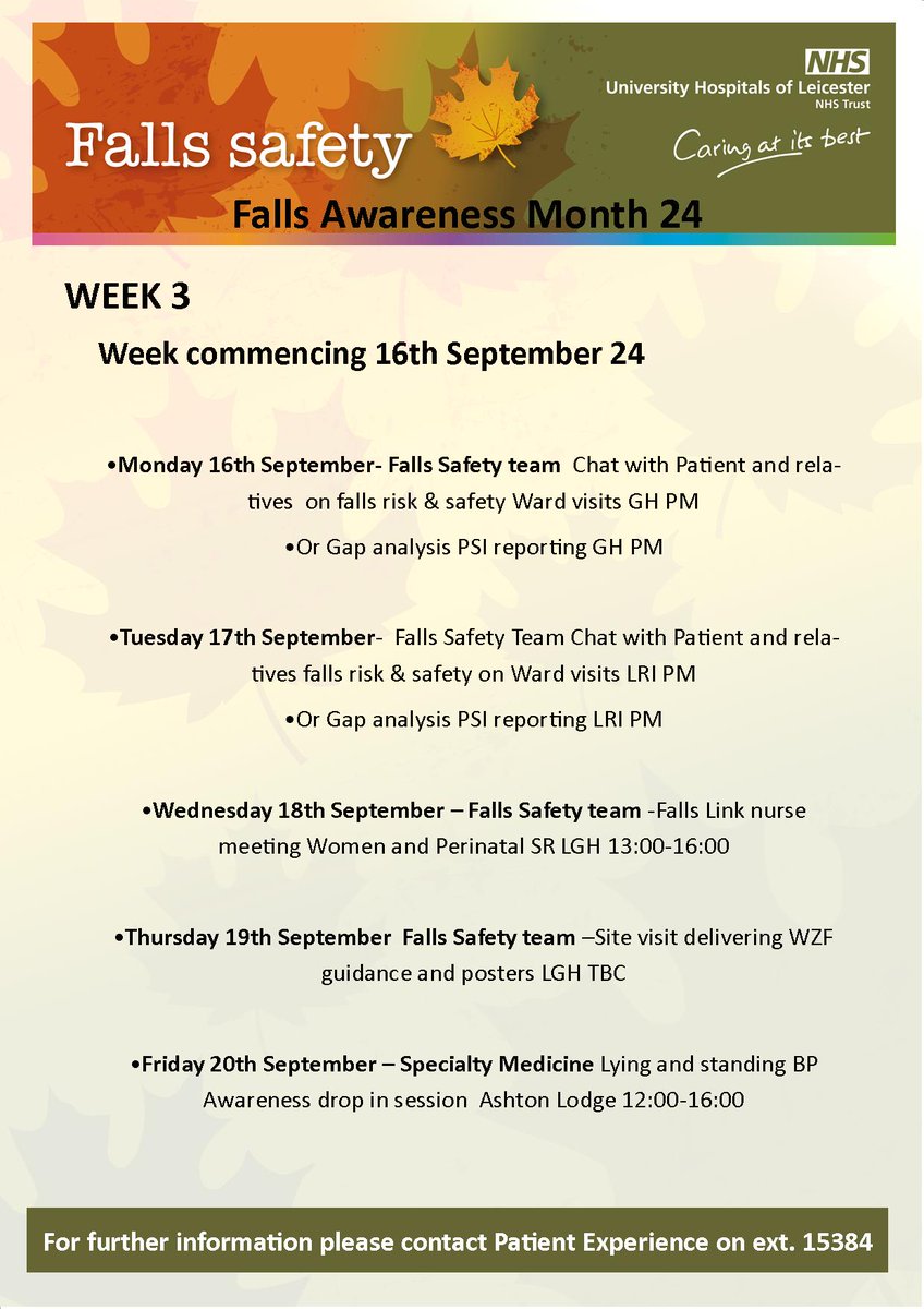 Week 3 - We were out and about at the GH yesterday completing an audit on knowledge of falls and incident reporting.  We also took the opportunity to speak to patients and relatives about reducing risk of falls in whilst in hospital and at home. More Info below 👇