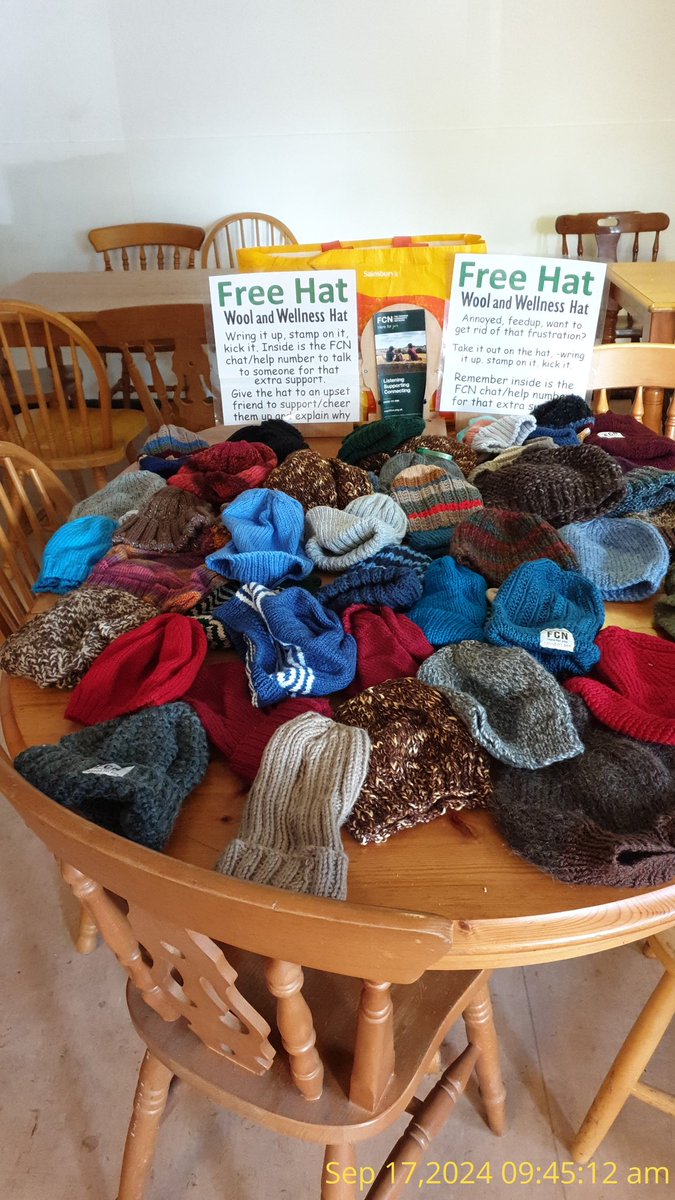 Another day at Colchester Stock Market were we're giving away free hats to the farming community.  
'WHAT'S THE CATCH?'
'Trying to cheer up your day and get rid of that annoying thought.'