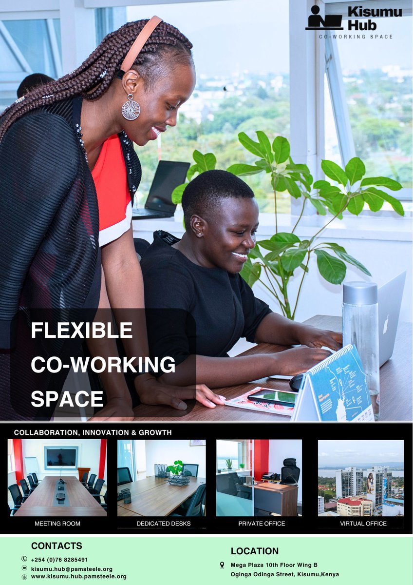 kisumu_hub's tweet image. Find your ideal workspace at Kisumu Hub. Whether you need a private office, a Dedicated desk, or a hot desk, we’ve got you covered with high-speed internet and complimentary drinks. Join a thriving community and work your way.
#KisumuHub #Coworking 

☎+254768285491