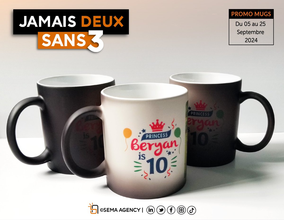 sema_agency's tweet photo. La vraie magie c'est aussi de payer pour 2 Mugs thermoréactifs (magiques) et d'en recevoir 3. 🤭
Profitez de notre promo en cours pour commander les vôtres. 😉
#DailyDrink
#mugs #promomug
#SemaAgency https://t.co/fhk79Lh6HH