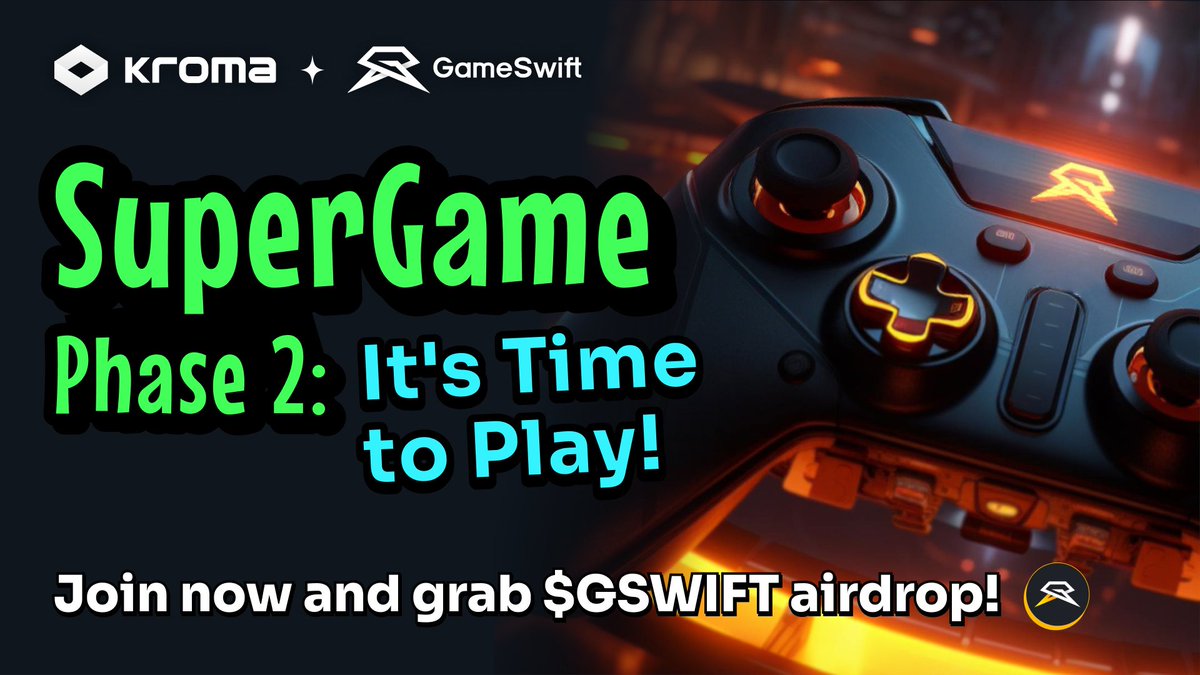 kroma_network's tweet image. 🔥 Kroma x @GameSwift_io #SuperGame Phase 2 is here!🔥
Phase 1 was just the start—now it’s time to level up for Phase 2! 😎

Complete quests on @IntractCampaign, claim your GameSwift NFT, and win a $GSWIFT #airdrop!

💝 100,000 $GSWIFT
📅 09:00, Sep 17 - Oct 1 (UTC)
➡️ Join Now:…