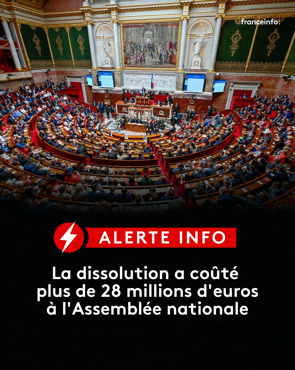 franceinfo's tweet photo. 🟡 INFO FRANCEINFO

Après la dissolution de l'Assemblée nationale, 133 députés n'ont pas été réélus. Leurs collaborateurs parlementaires ont donc tous été licenciés dans la foulée. Les frais liés à ces départs forcés grimpent à 23,5 millions d'euros. https://t.co/kLsKPsoSzd