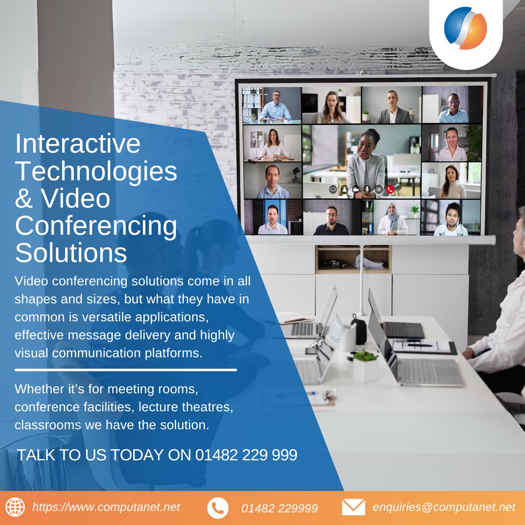 ComputanetMSP's tweet image. Interactive technologies & video conferencing solutions have never been more apparent with the future of meetings, we have you covered no matter what shape or size, classroom or business. Talk to us today 01482 229999 #InteractiveTechnologies #VideoConferencing #Computanet