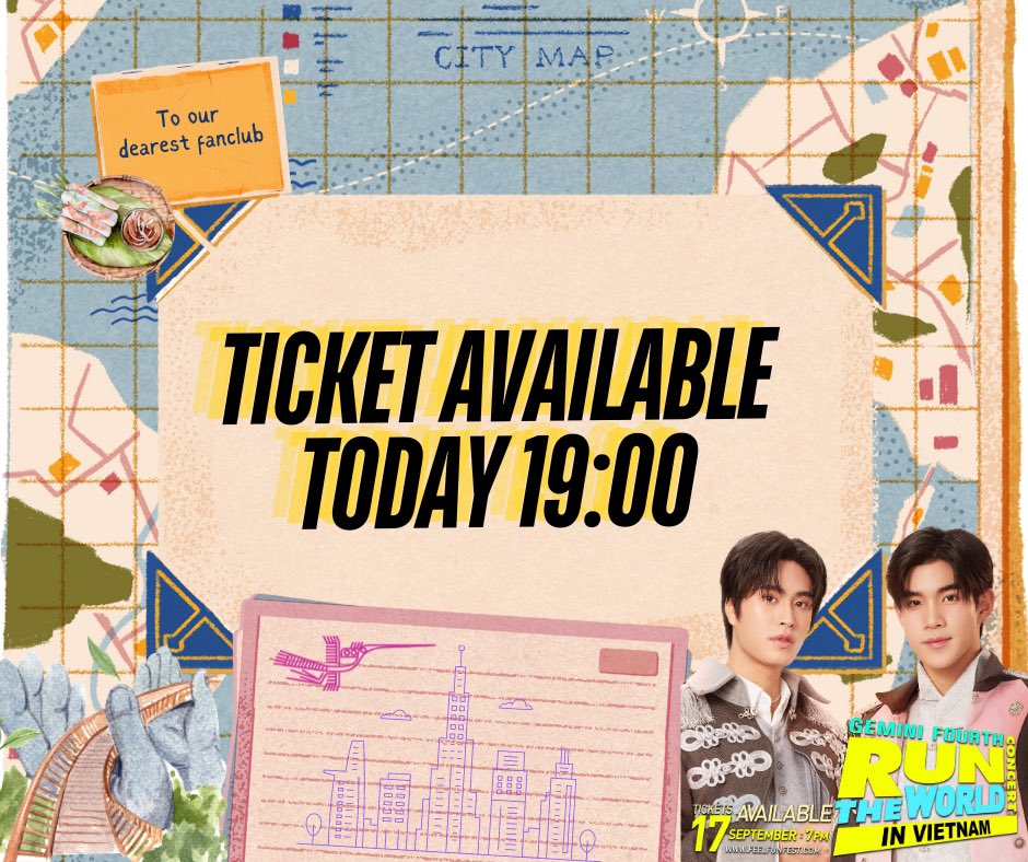 NJoin2023's tweet photo. Prepare yourself for today 19:00
Keep it up for GEMINI FOURTH RUN THE WORLD CONCERT IN VIETNAM 

📌Ticket available: 17 September , 2024 
🔍Ticket website: https://t.co/07n5gTYVFp

#NJOIN
#GMMTV
#GFRunTheWorldConcertinVN https://t.co/flysJ6AxUu