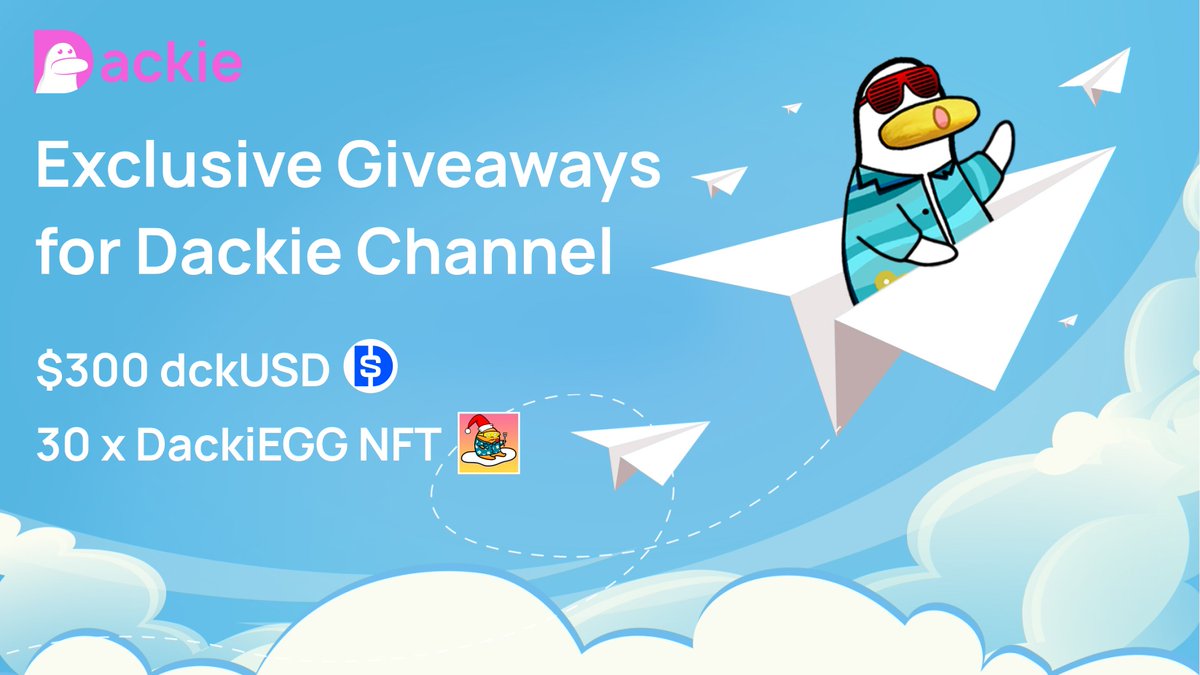 Join us in celebrating the launch of the Dackie Telegram Channel with an exclusive giveaway featuring fantastic rewards! 🔥

🎁 Rewards: 300 $dckUSD &amp; 30 #DackiEGG NFTs (0.005E floor)
🗓️ Duration: 2024/09/17 - 2024/10/06
👉 Join here: app.galxe.com/quest/DackieSw…

#airdrop #giveaways