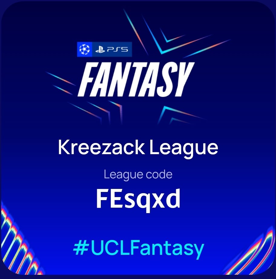 kreezack 🇮🇩 (@kree_zack) on Twitter photo Untuk memperingati UCL Format baru dan comeback-nya gw main gim ini lagi iseng ngadain league hadiah kecil-kecilan dulu buat have fun yaa.
Rank 1: 💵 100k IDR
Kode Liga: FEsqxd
Ijin meramaikan min <a href="/pisangij01/">FPL Liga Pisangijo</a>
#UCLFantasy Untuk memperingati UCL Format baru dan comeback-nya gw main gim ini lagi iseng ngadain league hadiah kecil-kecilan dulu buat have fun yaa.
Rank 1: 💵 100k IDR
Kode Liga: FEsqxd
Ijin meramaikan min <a href="/pisangij01/">FPL Liga Pisangijo</a>
#UCLFantasy