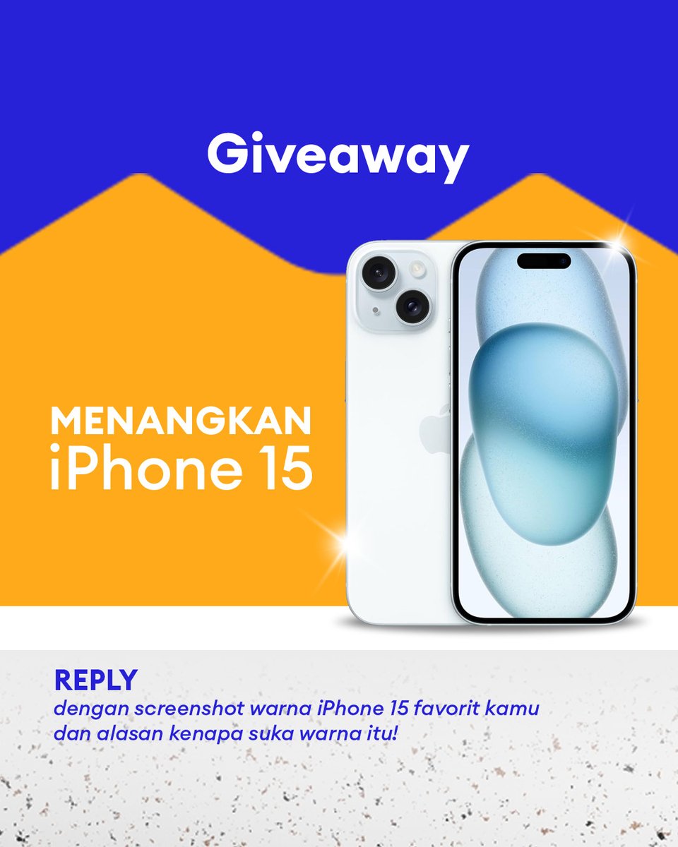 LazadaID's tweet image. ✨ GIVEAWAY ALERT ✨

ADA YANG MAU PUNYA IPHONE 15???

1. Follow @LazadaID dan tag 3 teman.
2. Like, RT dan reply dengan screenshot warna iPhone 15 favorit kamu + alasan suka warnanya pake hashtag #HarganyaSelaluLebihBagus #LazadaID #LazadaGiveaway YANG BANYAKKKKKK!