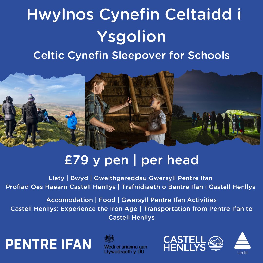 Pentre Ifan (@pentreifan) on Twitter photo Eisiau blas o fywyd y Celtiaid a diwrnod o weithgareddau ym Mhentre Ifan? Dyddiadau ar gael yn Nhymor yr Hydref a Thymor y Gwanwyn. Rhyddha’r ysbryd Celtaidd a chysyllta a pentreifan@urdd.org i drefnu taith.
#cynefinceltaidd #castellhenllys #pentreifan Eisiau blas o fywyd y Celtiaid a diwrnod o weithgareddau ym Mhentre Ifan? Dyddiadau ar gael yn Nhymor yr Hydref a Thymor y Gwanwyn. Rhyddha’r ysbryd Celtaidd a chysyllta a pentreifan@urdd.org i drefnu taith.
#cynefinceltaidd #castellhenllys #pentreifan