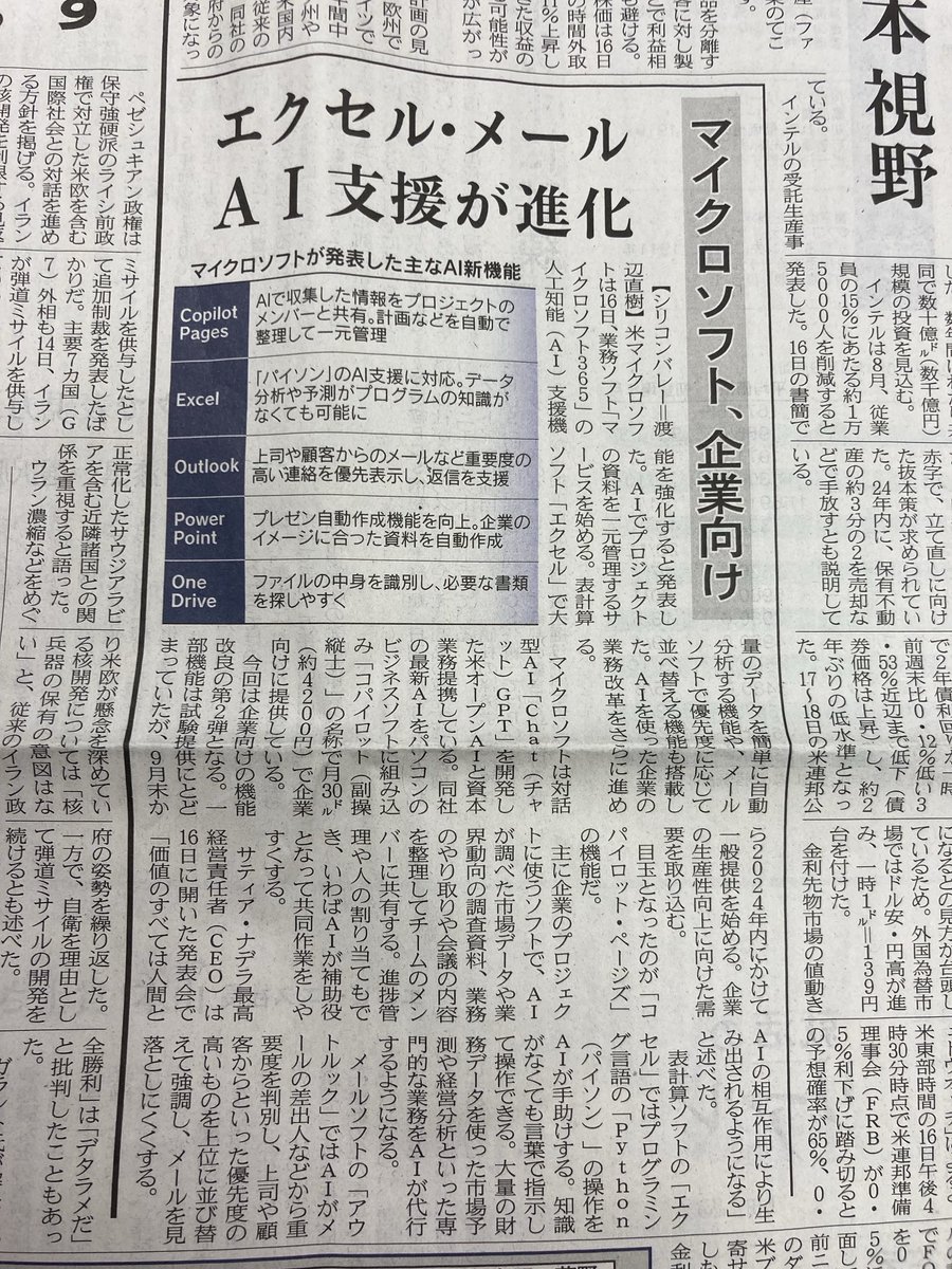 katsuyadebari's tweet image. 本日の日経新聞夕刊一面より。
#mosexcel  #mos #copilot