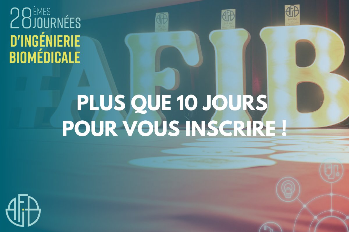 🚨 Plus que 10 jours pour vous inscrire au Congrès AFIB 2024 !

C’est par ici 👉 bit.ly/45jVPoU

-  3 jours d’échanges, de rencontres et de partages d’expérience
-  6 plénières, 32 ateliers et 2 table-rondes
-  + 140 industriels

#afib2024 #biomedical #ingebio #sante