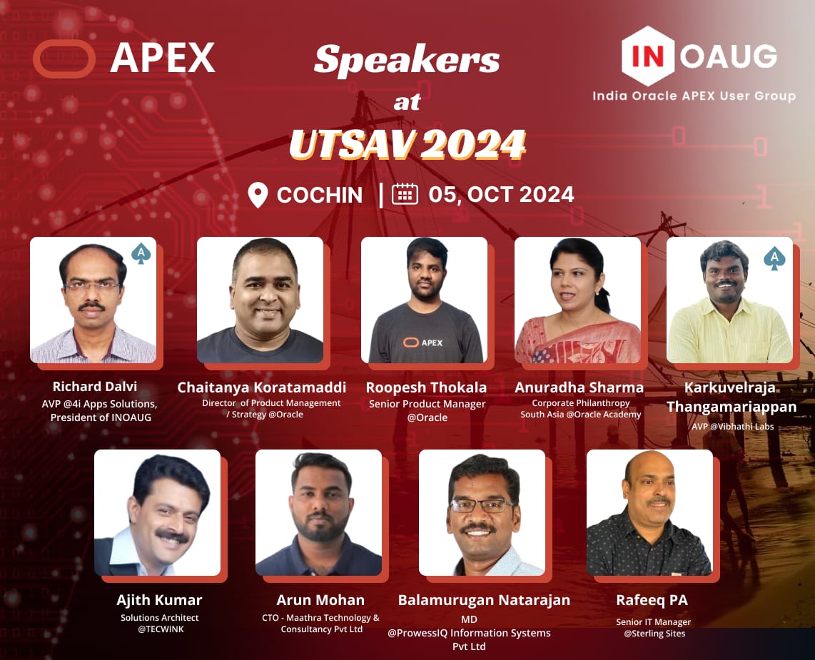 inoaug's tweet photo. Discover 🌟 Deep Insights from Oracle APEX Product Team and Experts at Utsav 2024 in Cochin 🏙️, and Illuminate the Path to Innovation 💡!

Register Now @ https://t.co/0BAhmL2zRu

#cochin #inoaug #orclAPEX #oracle #oraclecloud #orclAPEXIndia #oracledeveloper #Utsav2024 https://t.co/0haSBoeofb