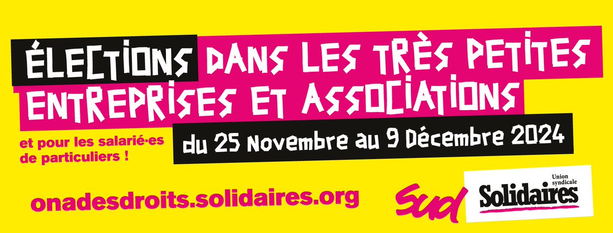 SolInfoNat's tweet photo. ELECTIONS DANS LES TPE

Du 25 novembre au 9 décembre 2024, aura lieu l'élection syndicale pour les salarié·es de très petite entreprise ou très petite association (- de 11 salarié·es). https://t.co/idltHX8a17