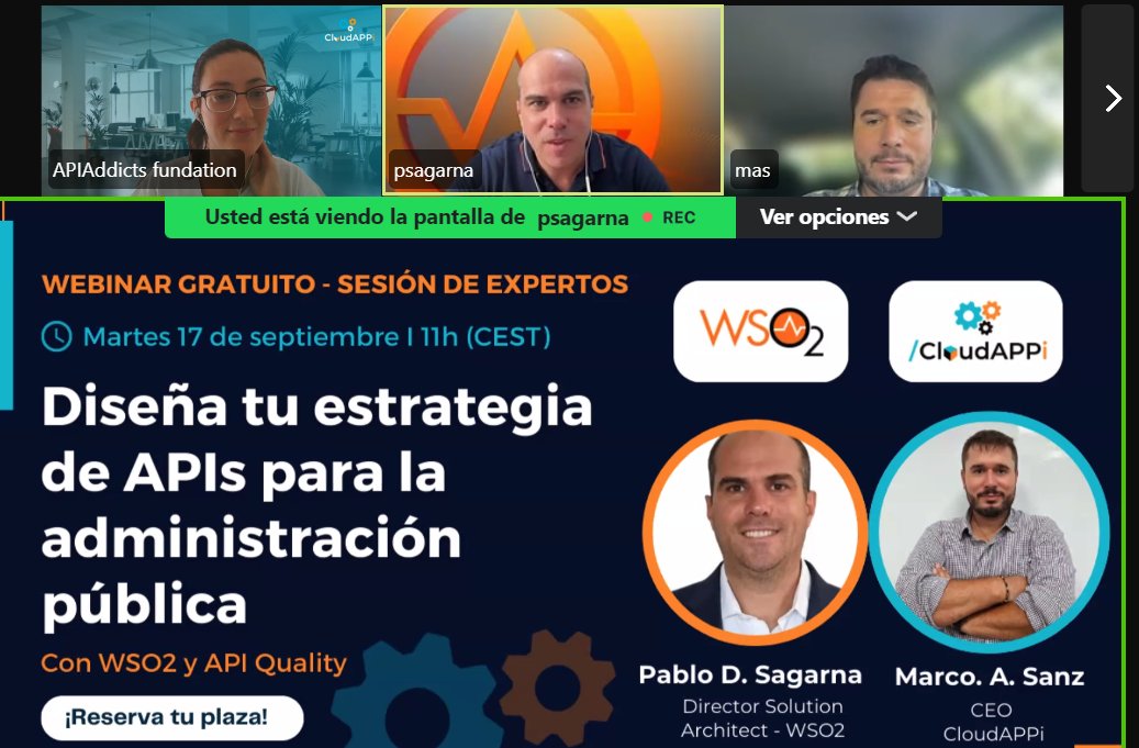 ¡Ya estamos en directo! 🎥

<a href="/MarAntonio82/">Marco Antonio Sanz</a> y Pablo Sagarna nos hablan de cómo diseñar una estrategia de #APIs con <a href="/wso2/">WSO2</a> y <a href="/apiquality_io/">API Quality</a>