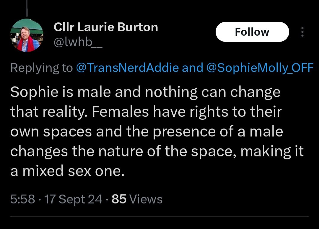 .<a href="/UKLabour/">The Labour Party</a> I want you to suspend councilor Laurie Burton from your party now with immediate effect for this blatant transphobic abuse towards my person. You have untill 4pm tomorrow to reply to my complaint or I will take this to an Ombudsman. Thank you. Sophie Molly. She/her