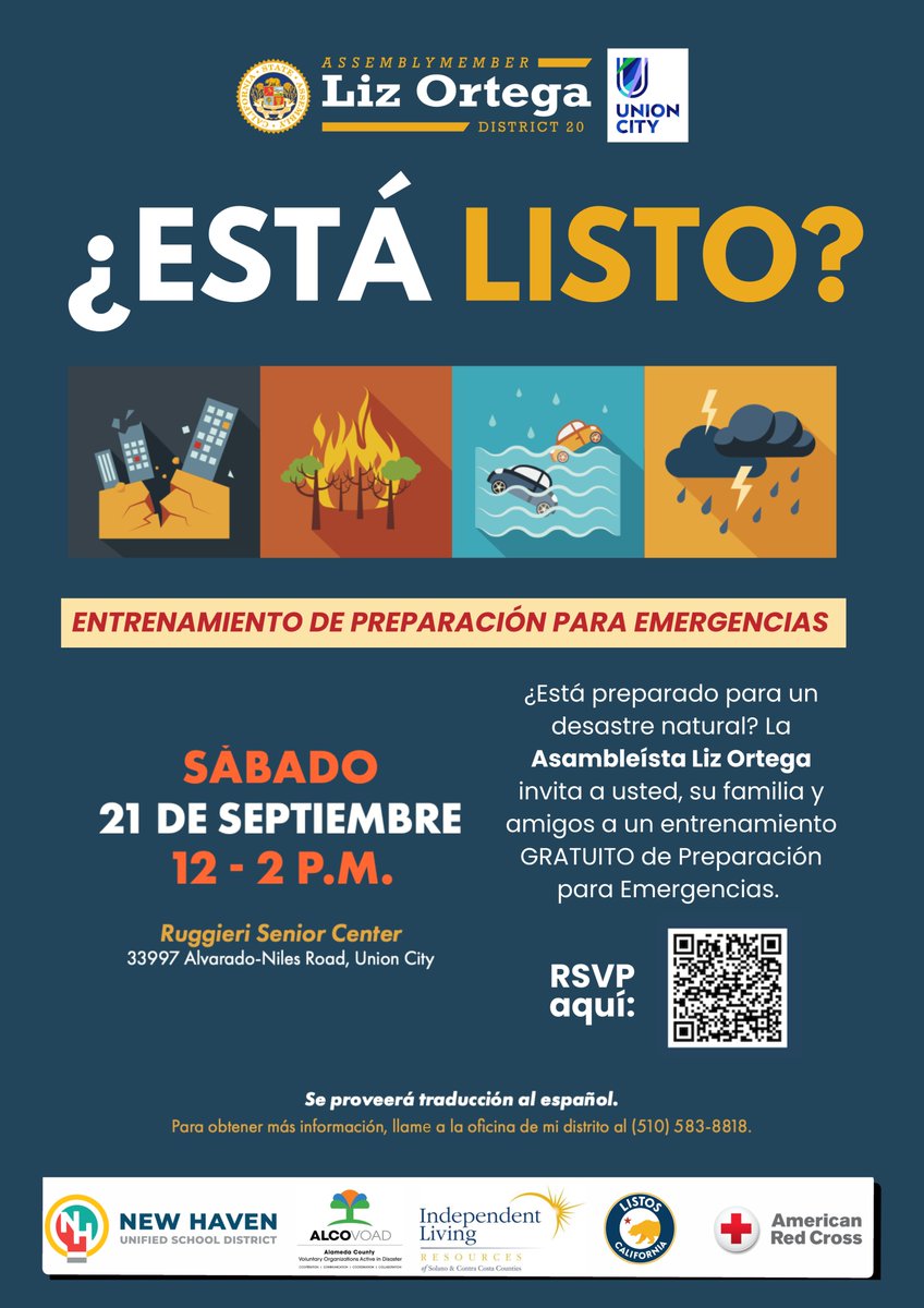 New Haven Unified School District (@mynhusd) on Twitter photo You, your family, and your friends are invited to a FREE Emergency Preparedness Training. At this event, you will receive training and information on what you need to be self-reliant, prepared, and to stay safe during a natural disaster.
Email: Eboni.Odior@asm.ca.gov You, your family, and your friends are invited to a FREE Emergency Preparedness Training. At this event, you will receive training and information on what you need to be self-reliant, prepared, and to stay safe during a natural disaster.
Email: Eboni.Odior@asm.ca.gov
