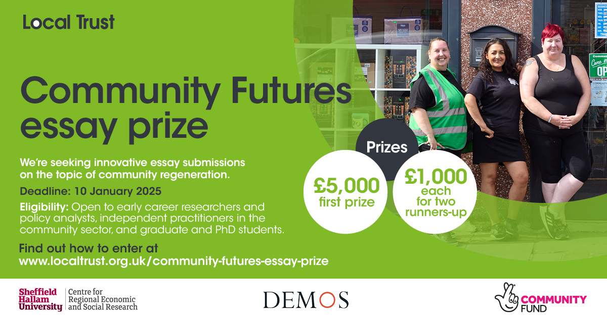 📝 ENTER OUR ESSAY PRIZE! 

We’re looking for innovative essay submissions on the topic of community regeneration. 
Find out more and how to enter at: bit.ly/4gtVwNr