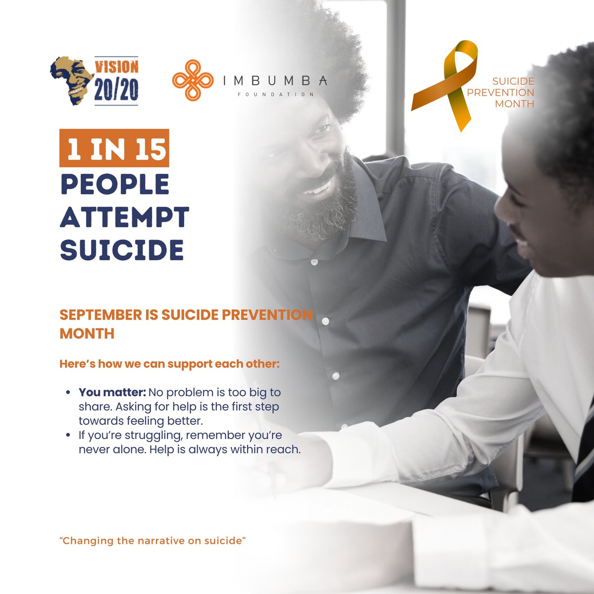 Vision2020_IF's tweet image. 1 in 15 people attempt suicide. We encourage parents and guardians to support young individuals by helping them overcome difficult issues and stir them in the right direction. #DrivingChangeThroughLeadership #MakeADifference #WorldSuicidePreventionDay